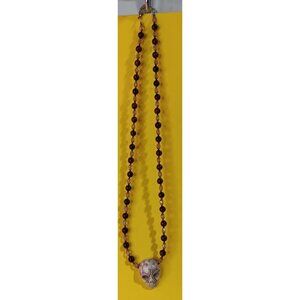 Womens Necklace Tiger Eye Crystal Glass Beads Skull Pendant Long